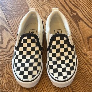 VANS Kids Checkered Slip-On Shoes - Black and White - worn twice